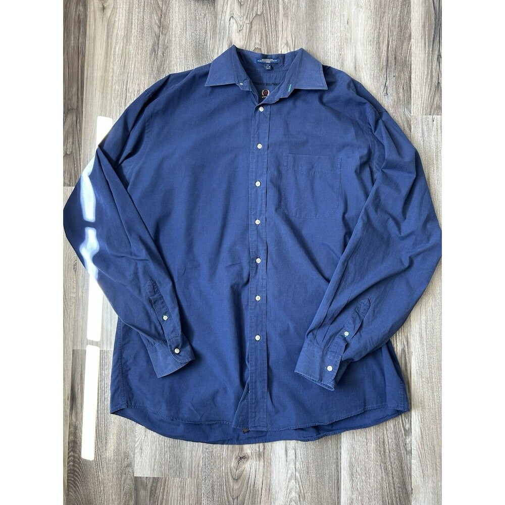 Vintage 90s Tommy Hilfiger Long Sleeve Button Down Shirt Blue Men 17 37/38 Tall